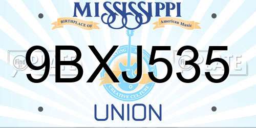 9BXJ535 Mississippi License Plate