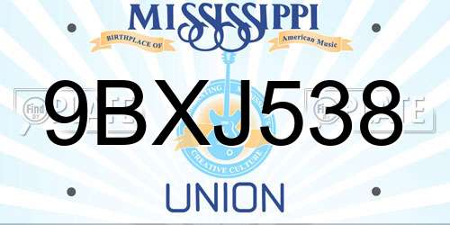 9BXJ538 Mississippi License Plate