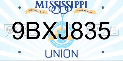 9BXJ835 Mississippi License Plate