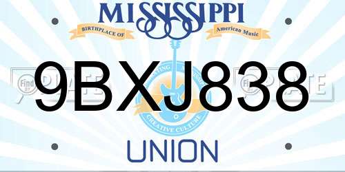 9BXJ838 Mississippi License Plate