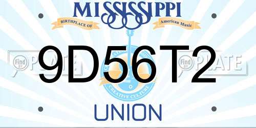 9D56T2 Mississippi License Plate