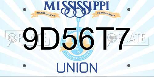 9D56T7 Mississippi License Plate