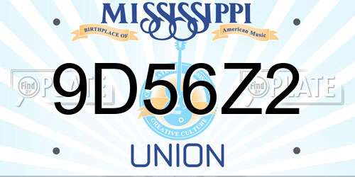 9D56Z2 Mississippi License Plate