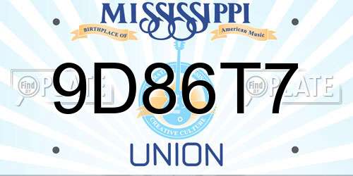 9D86T7 Mississippi License Plate