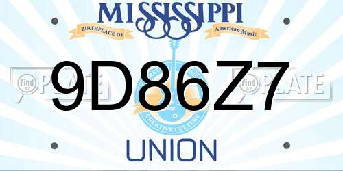 9D86Z7 Mississippi License Plate
