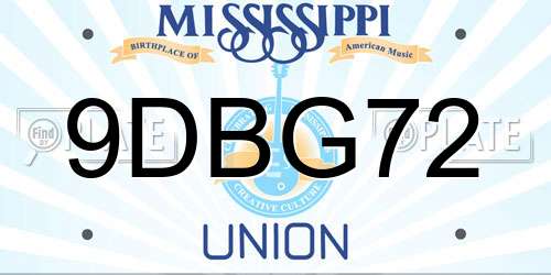9DBG72 Mississippi License Plate