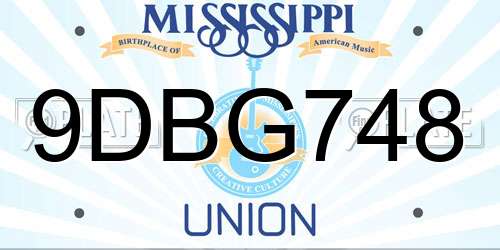 9DBG748 Mississippi License Plate