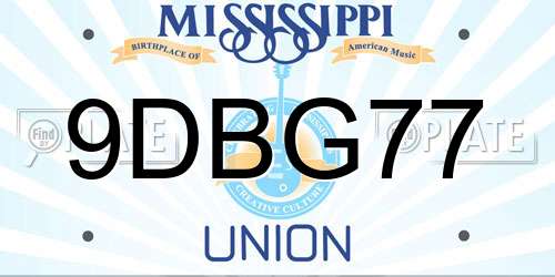 9DBG77 Mississippi License Plate