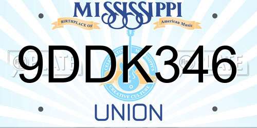 9DDK346 Mississippi License Plate