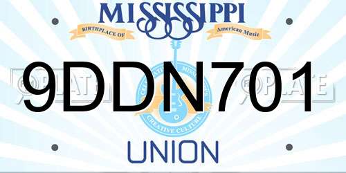 9DDN701 Mississippi License Plate