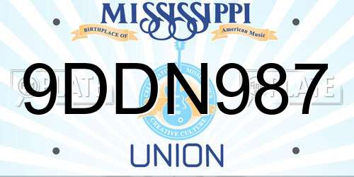 9DDN987 Mississippi License Plate