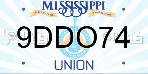 9DDO74 Mississippi License Plate