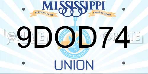 9DOD74 Mississippi License Plate