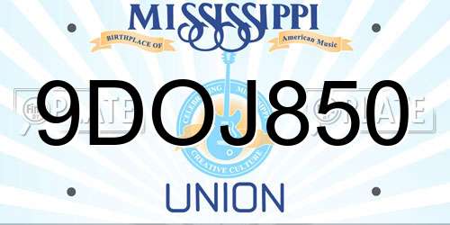 9DOJ850 Mississippi License Plate