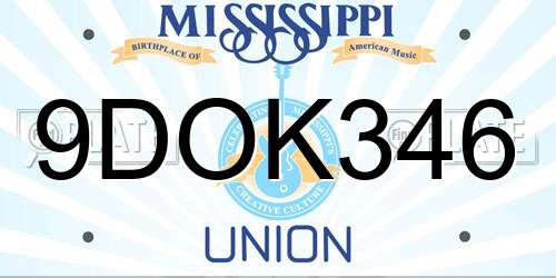 9DOK346 Mississippi License Plate