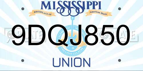 9DQJ850 Mississippi License Plate