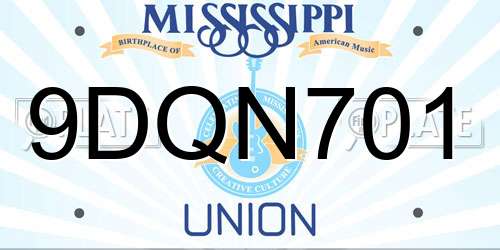 9DQN701 Mississippi License Plate