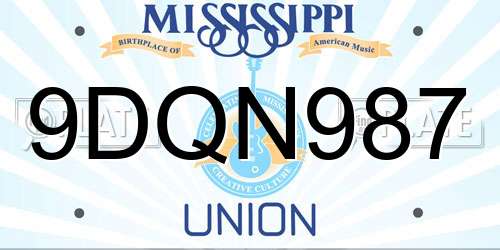 9DQN987 Mississippi License Plate