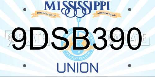 9DSB390 Mississippi License Plate