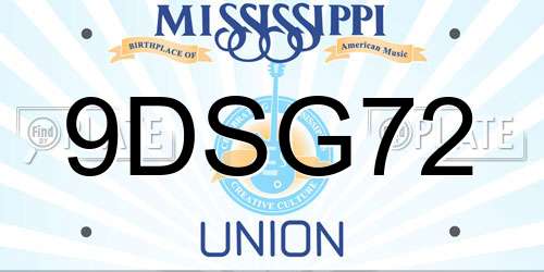 9DSG72 Mississippi License Plate