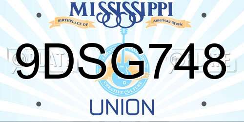 9DSG748 Mississippi License Plate