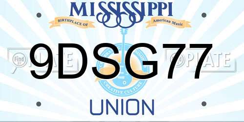 9DSG77 Mississippi License Plate