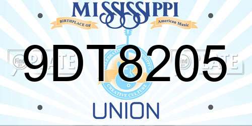 9DT8205 Mississippi License Plate