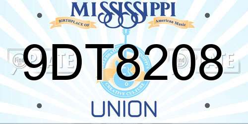 9DT8208 Mississippi License Plate