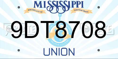 9DT8708 Mississippi License Plate