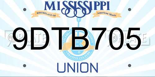 9DTB705 Mississippi License Plate