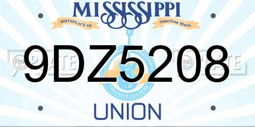 9DZ5208 Mississippi License Plate