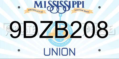 9DZB208 Mississippi License Plate