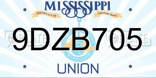 9DZB705 Mississippi License Plate