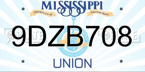 9DZB708 Mississippi License Plate