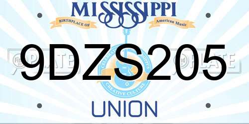 9DZS205 Mississippi License Plate