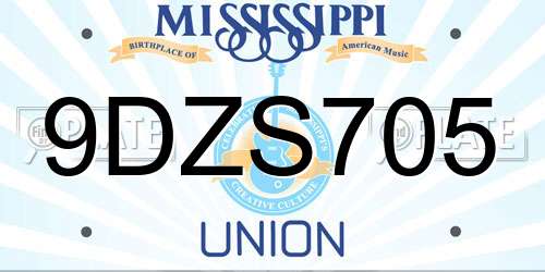 9DZS705 Mississippi License Plate