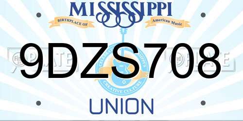 9DZS708 Mississippi License Plate