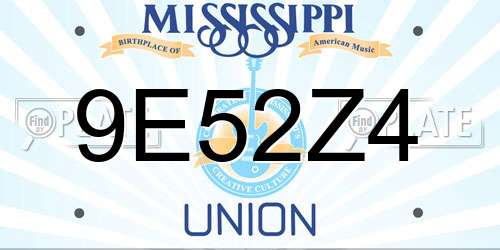 9E52Z4 Mississippi License Plate