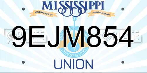 9EJM854 Mississippi License Plate
