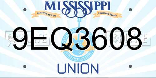 9EQ3608 Mississippi License Plate