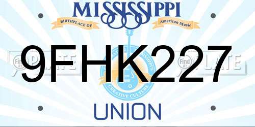 9FHK227 Mississippi License Plate