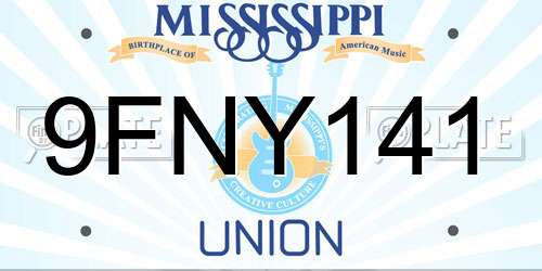 9FNY141 Mississippi License Plate