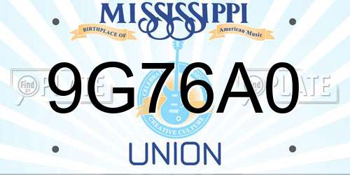 9G76A0 Mississippi License Plate