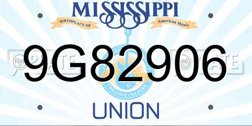 9G82906 Mississippi License Plate
