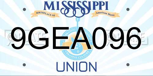 9GEA096 Mississippi License Plate