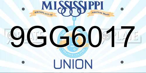 9GG6017 Mississippi License Plate