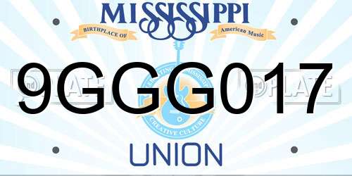 9GGG017 Mississippi License Plate