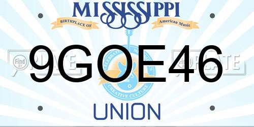 9GOE46 Mississippi License Plate