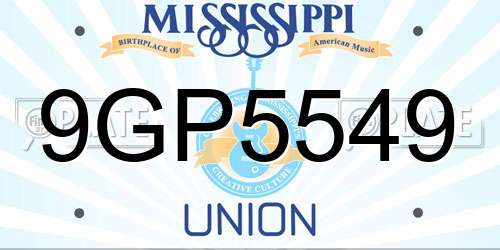 9GP5549 Mississippi License Plate