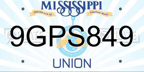 9GPS849 Mississippi License Plate
